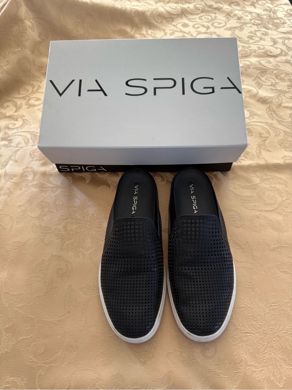 Via Spiga Women’s V-Rina2 Black Leather Perforated Sneaker Mules
